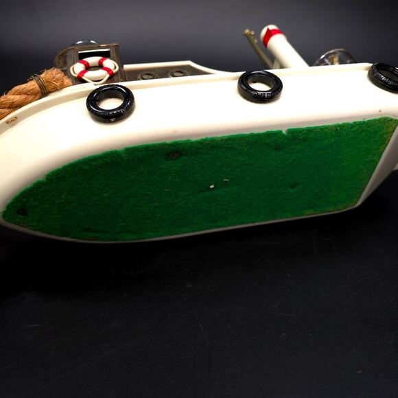 Vintage Music Box Tugboat Decanter w/ 4 Shot Glasses Maritime Home Decor - Picture 8 of 11